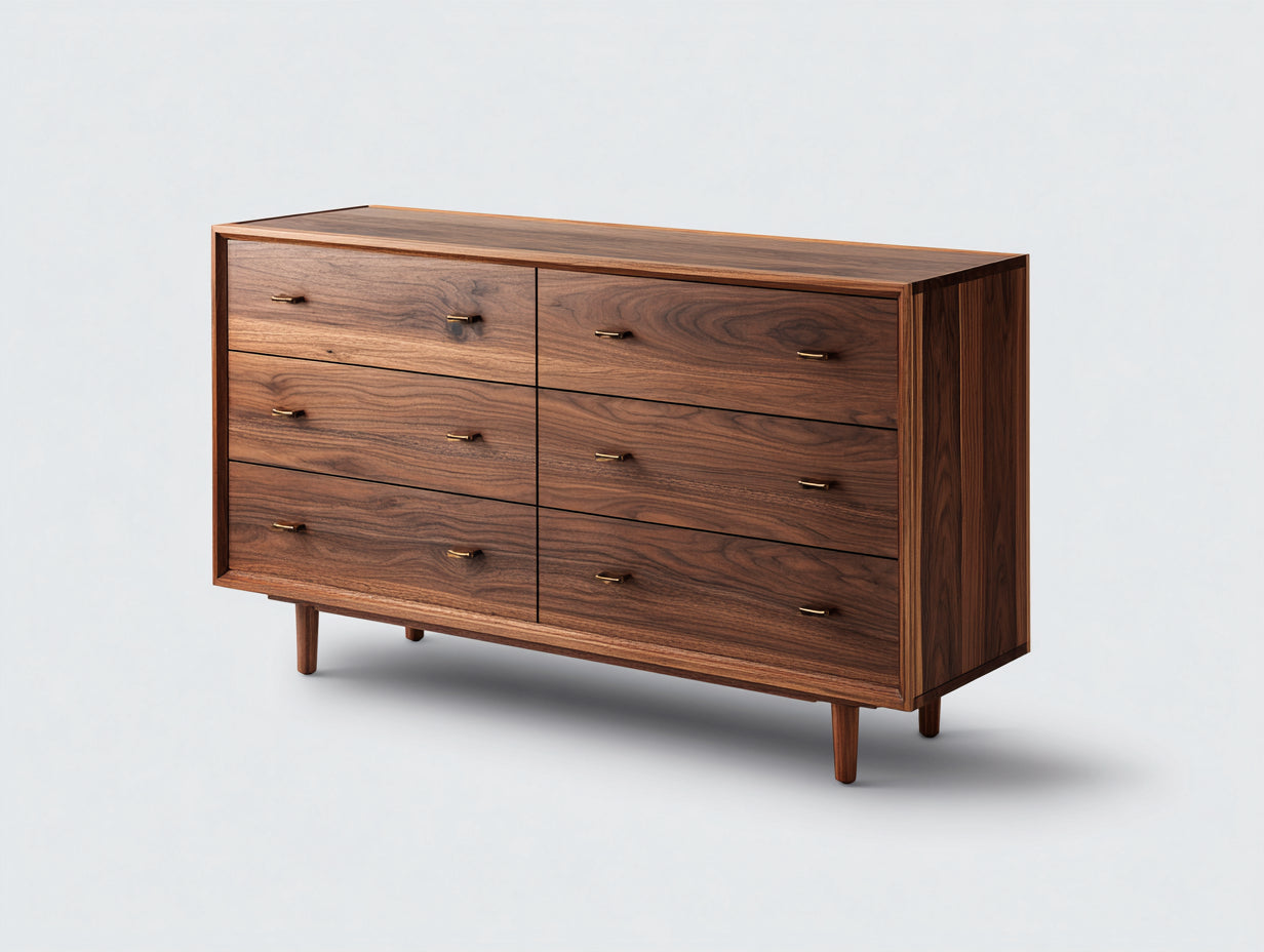 Cómodas de madera 145x46x82 cm - marrón - para dormitorio - 6 cajones - estilo moderno