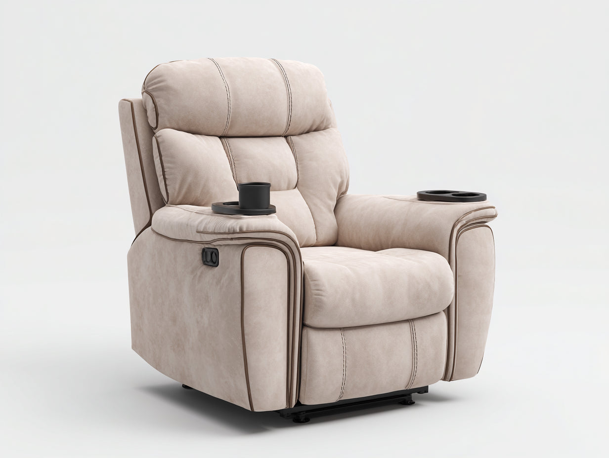 Sillones reclinables de tela beige 96x98x106 cm - para salón - con portavasos