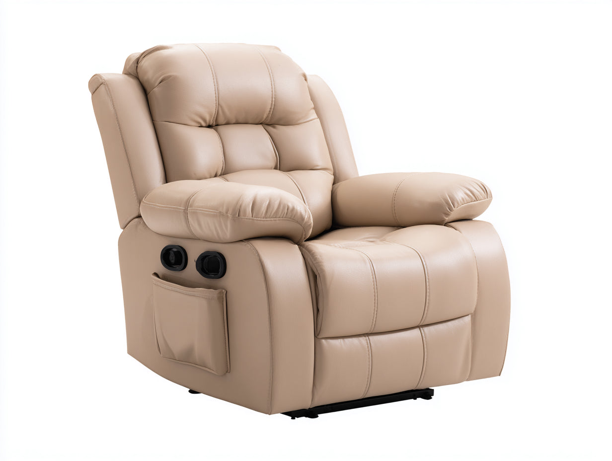 Sillones reclinables de piel sintética 102x98x108 cm - beige - para salón - con reposabrazos - estilo moderno