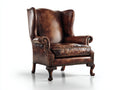 Sillón orejero de piel y madera 92x88x112 cm - marrón - para salón - estilo clásico