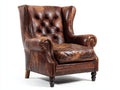 Sillón orejero de cuero 94x90x115 cm - marrón - diseño capitoné con tachuelas decorativas