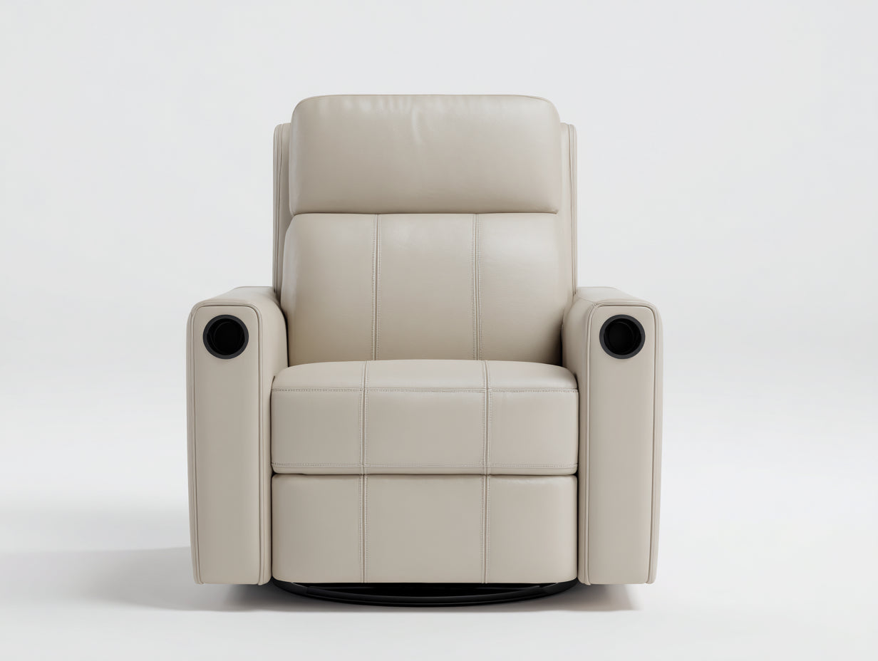 Sillones reclinables de piel sintética 96x92x105 cm - beige - para salón - con reposabrazos - estilo moderno