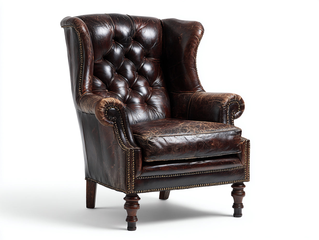 Sillón orejero cuero 82x88x108 cm marrón para salón - estilo clásico capitoné
