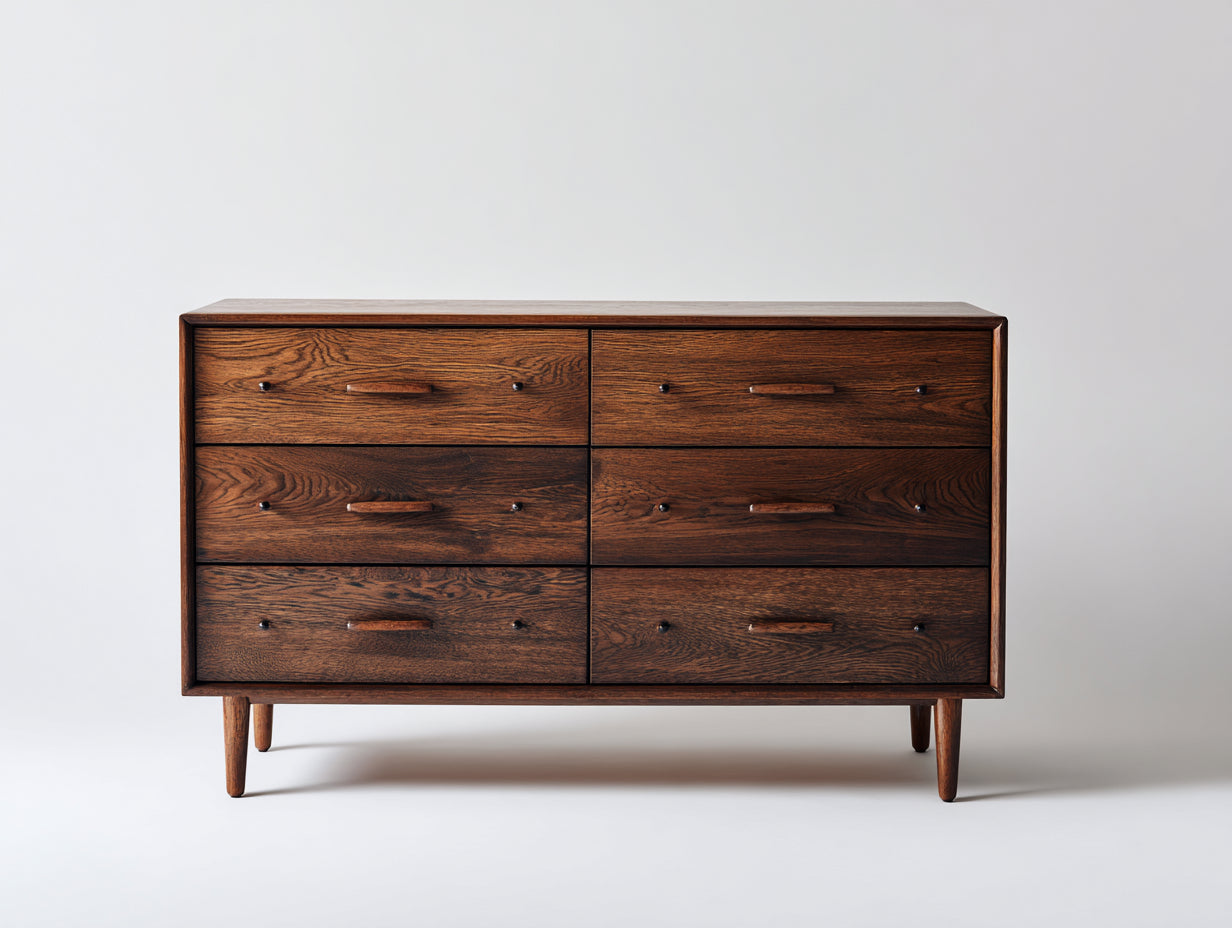 Cómoda de madera 150x45x82 cm - marrón - diseño moderno con 6 cajones