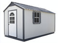 Caseta de jardín de madera 320x210x235 cm - blanco y gris - diseño clásico con puerta y ventana