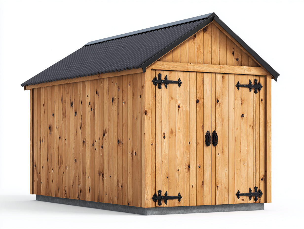 Casetas de jardín de madera y metal 340x260x245 cm - marrón-negro - para exterior - 2 puertas - estilo rústico