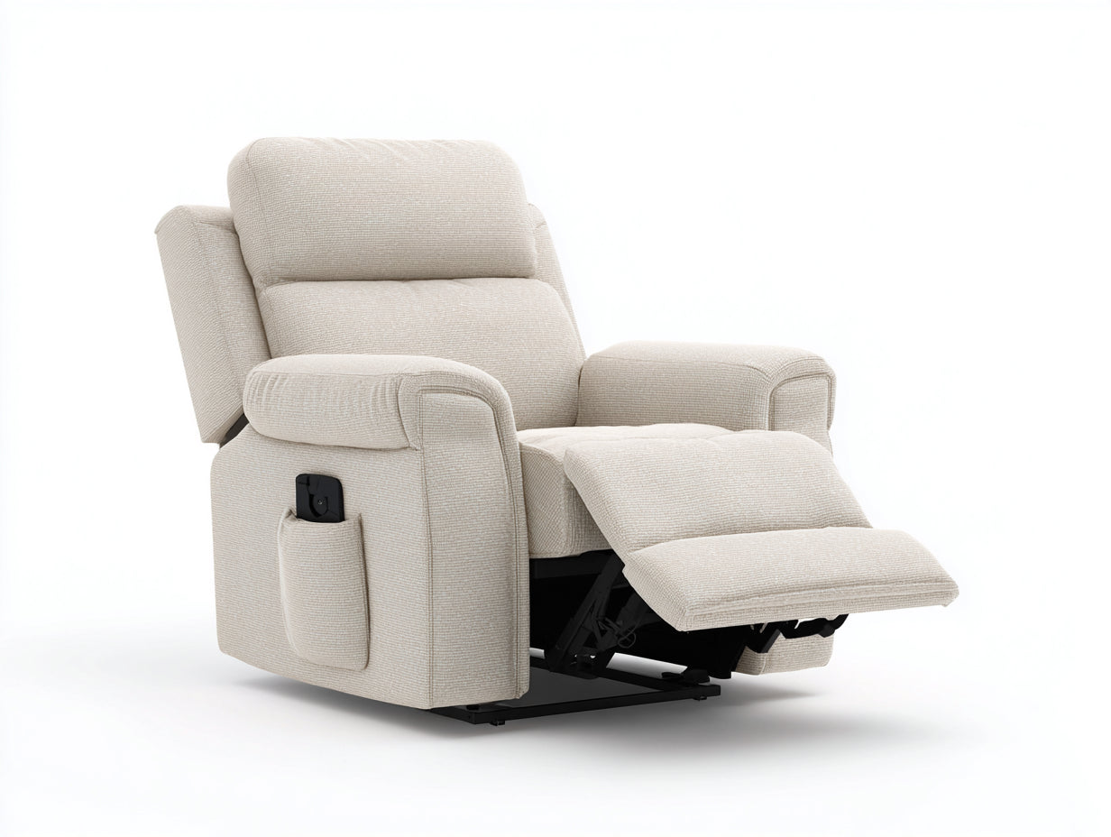 Sillón reclinable de tela 96x100x106 cm - beige y negro - diseño acolchado con reposapiés