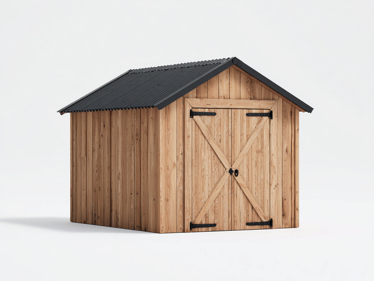 Caseta de jardín de madera 250x200x220 cm - marrón y negro - estilo rústico con 2 puertas