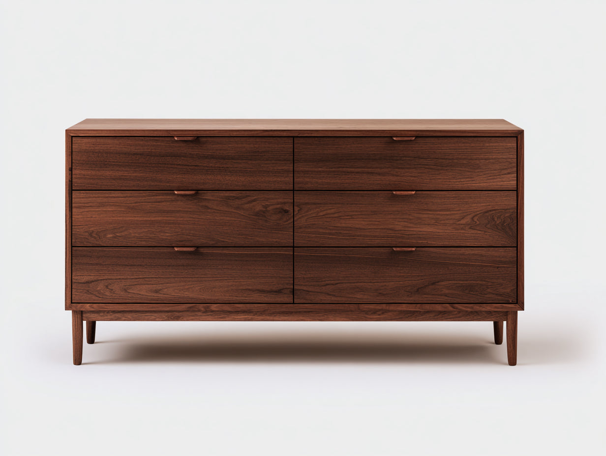 Cómodas de madera 150x45x78 cm - marrón - para dormitorio - 6 cajones - estilo moderno
