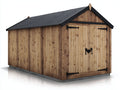 Caseta de jardín de madera 280x210x225 cm - marrón y negro - diseño rústico con 2 puertas