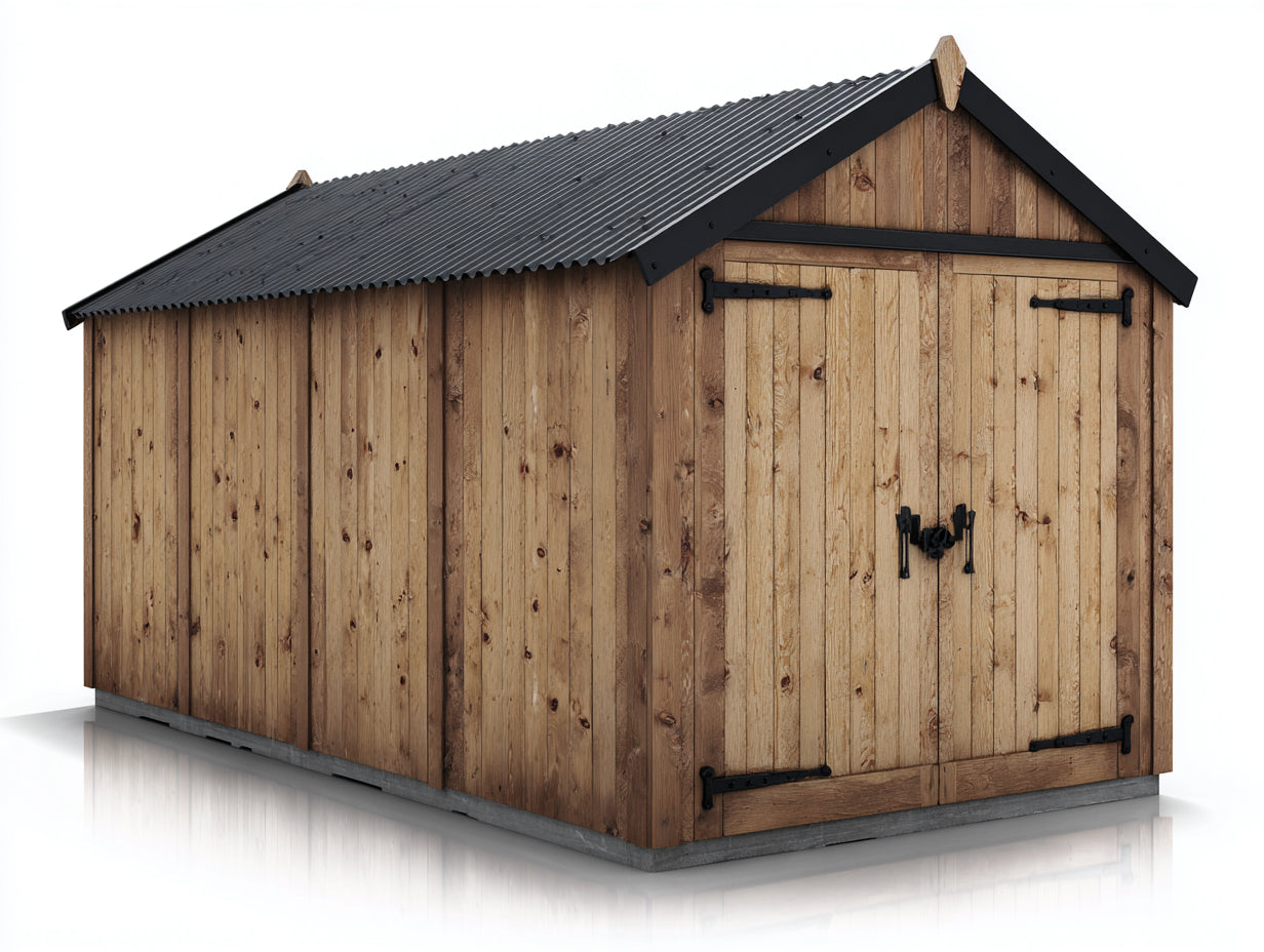 Caseta de jardín de madera 280x210x225 cm - marrón y negro - diseño rústico con 2 puertas
