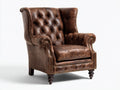 Sillón orejero de piel y madera 91x87x110 cm - marrón - para salón - estilo clásico
