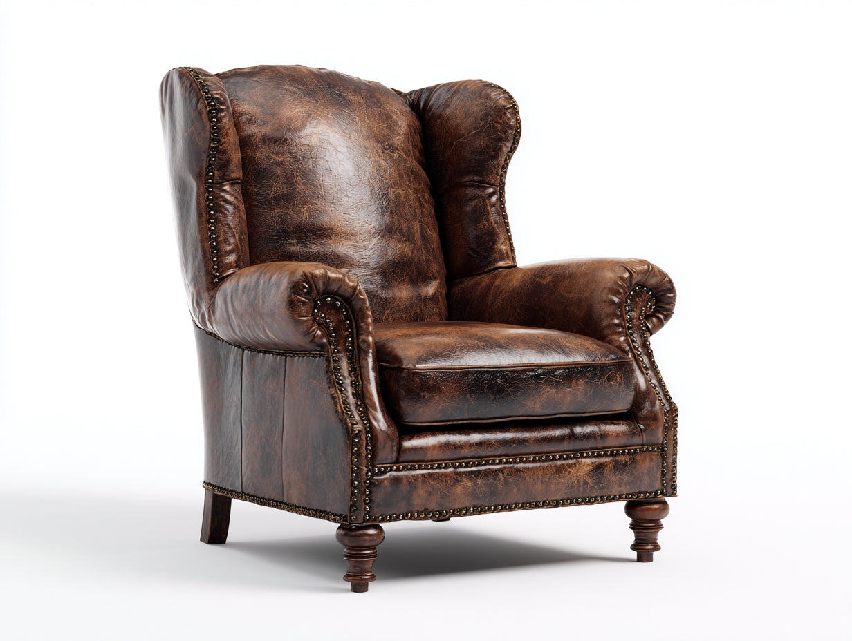 Sillón orejero piel sintética 94x88x108 cm - marrón - estilo vintage