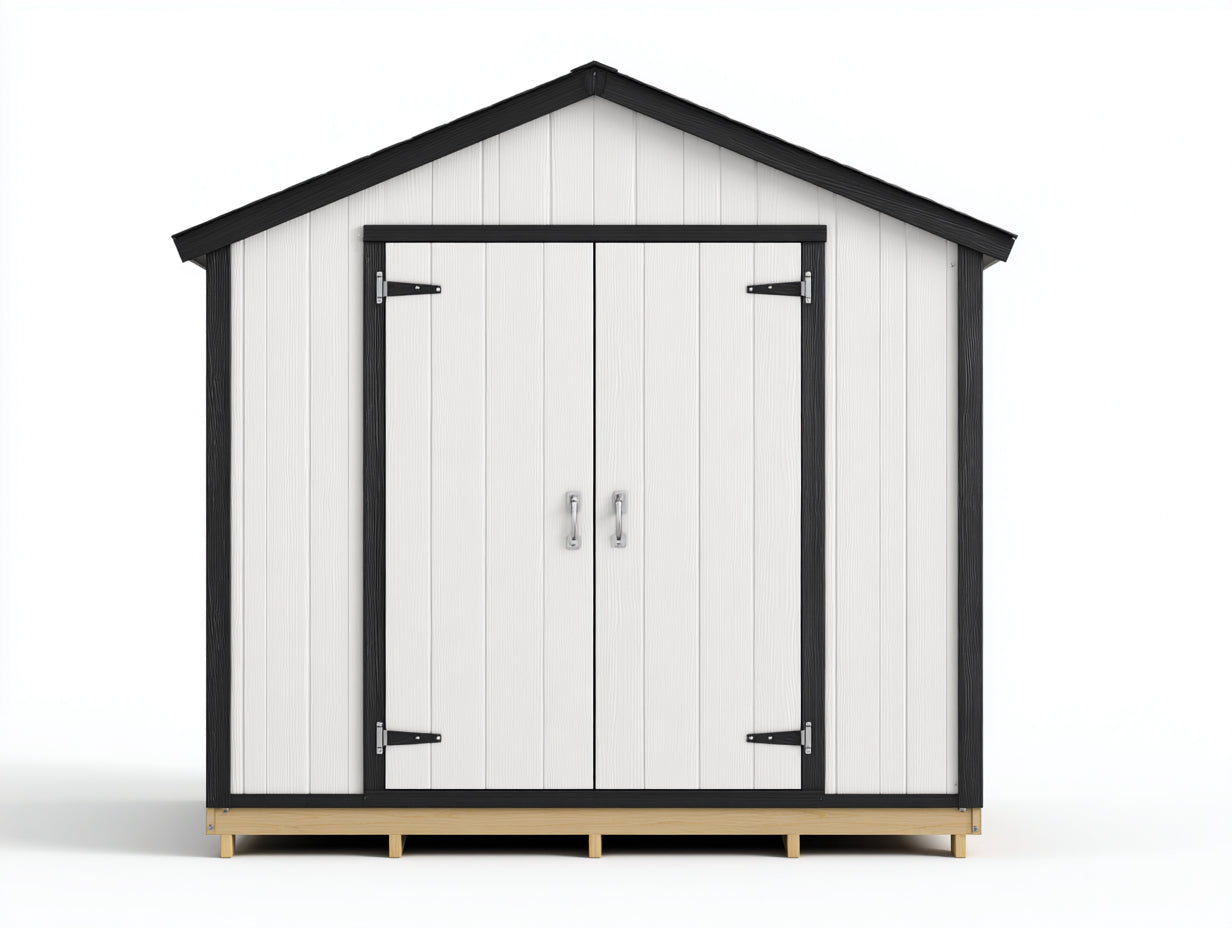 Casetas de jardín de madera y metal 300x230x240 cm - blanco-negro - para exterior - 2 puertas - estilo moderno