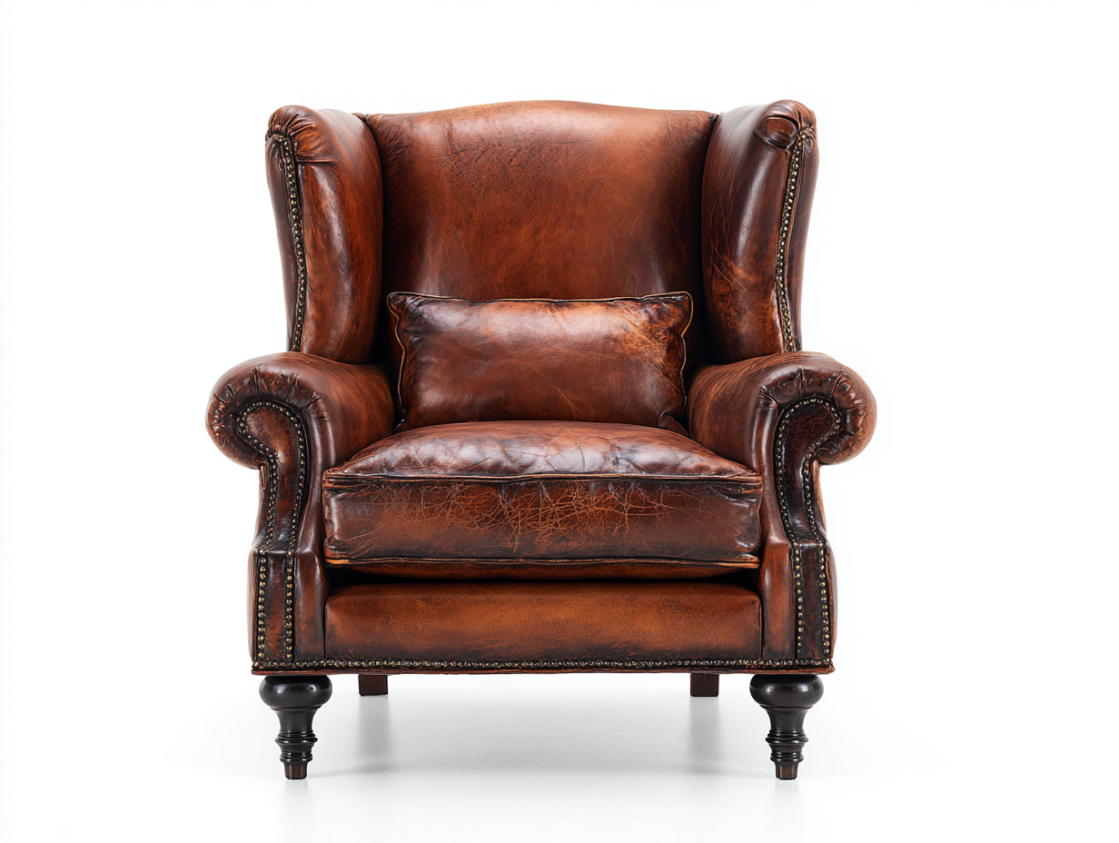 Sillón orejero cuero 100x95x110 cm - marrón - estilo clásico