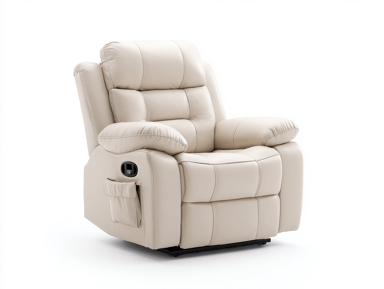 Sillón reclinable de cuero 98x100x106 cm - beige y negro - diseño acolchado con bolsillo lateral