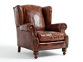 Sillón orejero de cuero marrón 90x92x113 cm - para salón - estilo clásico