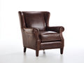 Sillón orejero de cuero marrón oscuro 87x89x109 cm - para salón - estilo clásico
