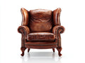 Sillón orejero de cuero 96x89x114 cm - marrón - diseño clásico con reposabrazos curvos