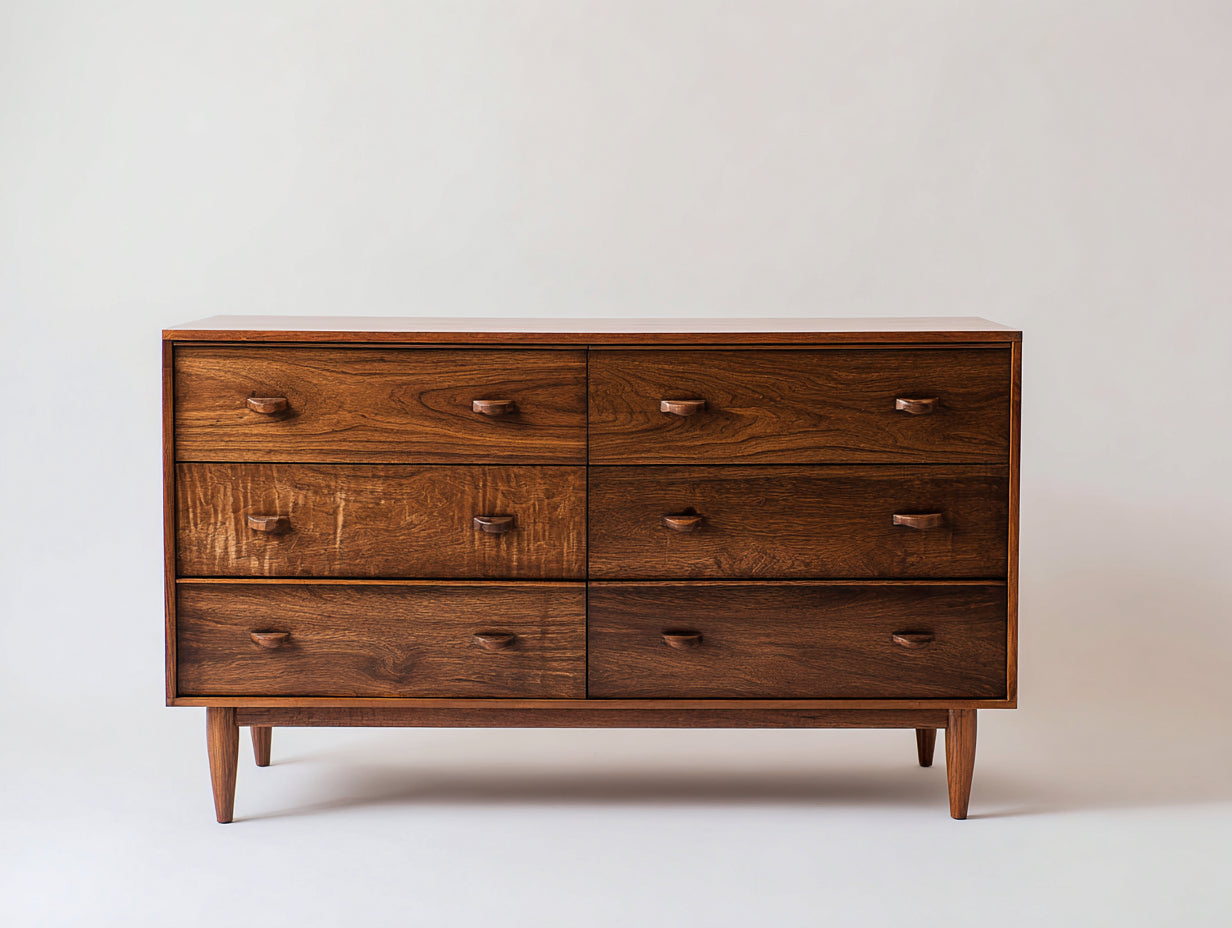 Cómoda de madera 148x44x82 cm - marrón - estilo moderno con 6 cajones