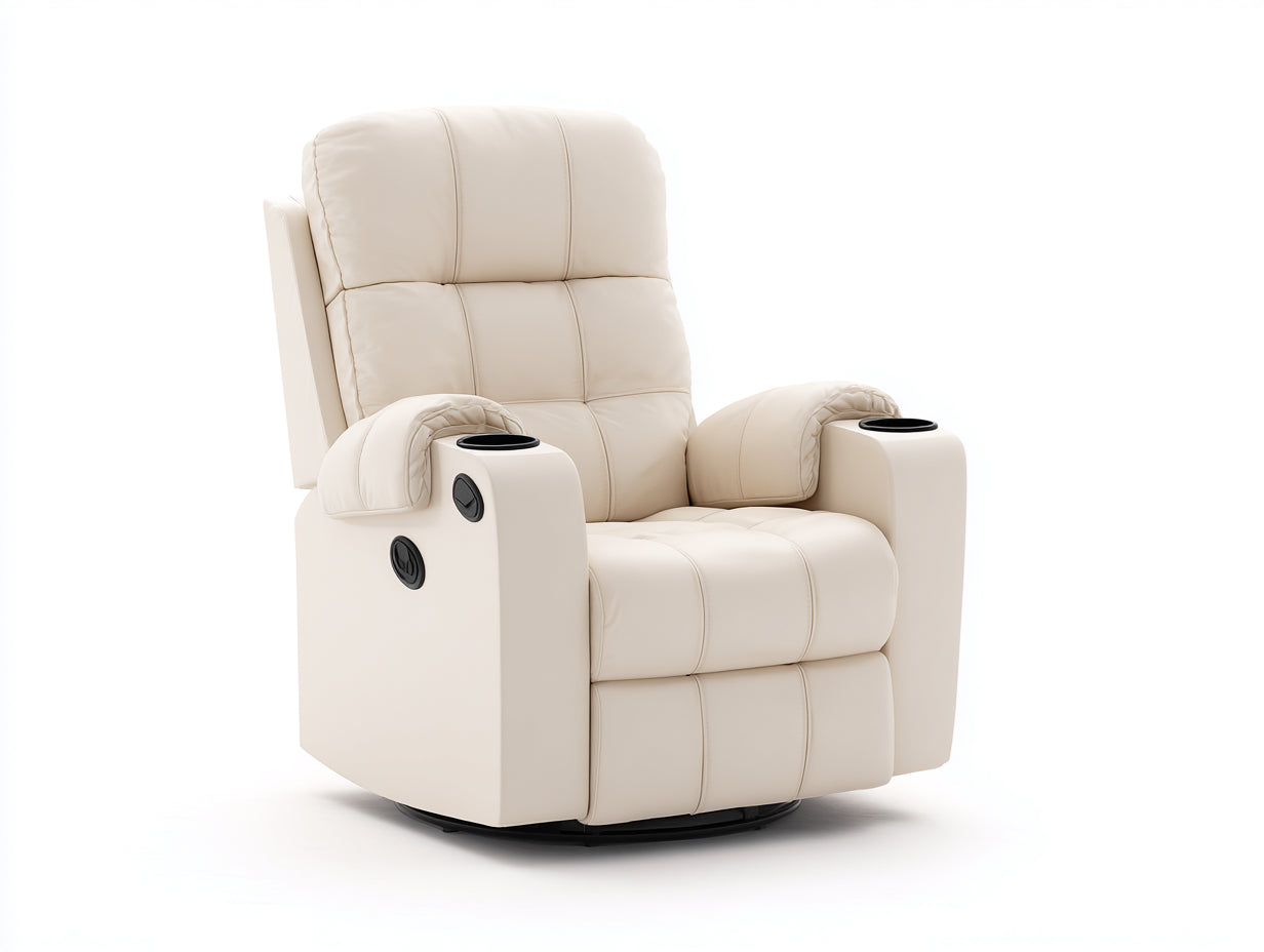 Sillones reclinables piel sintética 96x94x108 cm beige para salón - diseño acolchado con portavasos