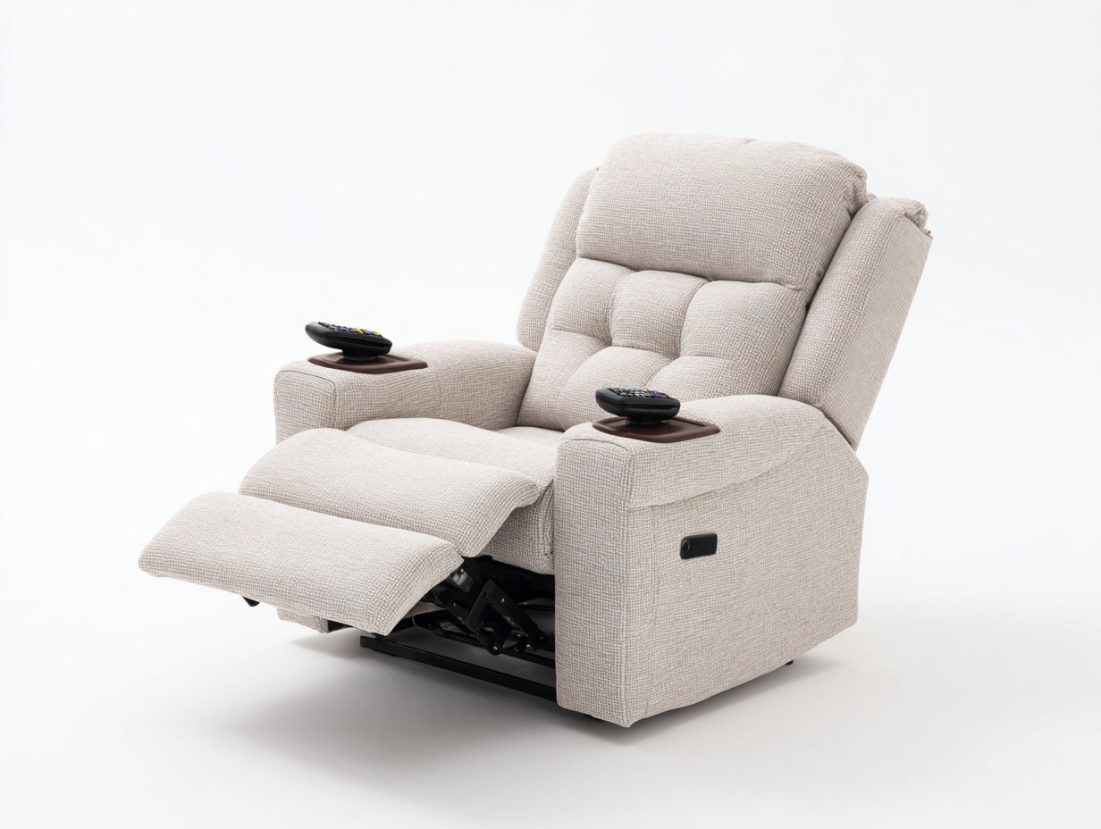 Sillones reclinables tela 105x98x108 cm crema reposapiés extensible