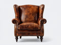 Sillón orejero de cuero marrón 86x88x112 cm - para salón - estilo clásico