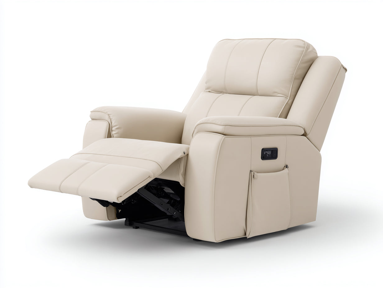 Sillones reclinables de piel sintética 98x95x108 cm - beige - para salón - con reposapiés - estilo moderno