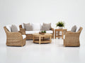 Sofás de exterior de ratán trenzado natural 190x82x85 cm - para jardín - conjunto con mesas